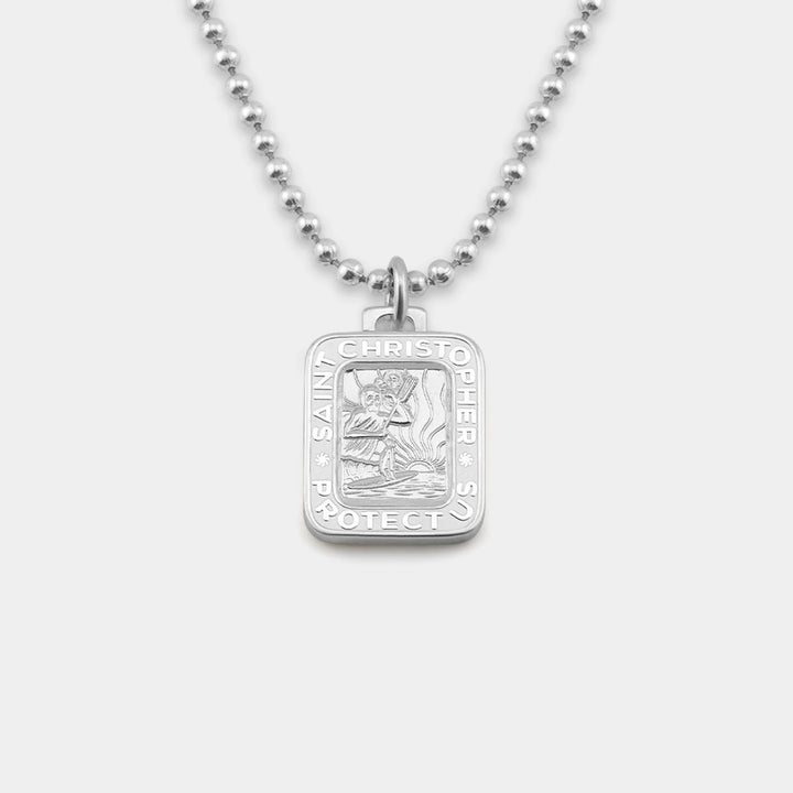 Getback Supply Rectangle St. Christopher Necklace - Silver-White