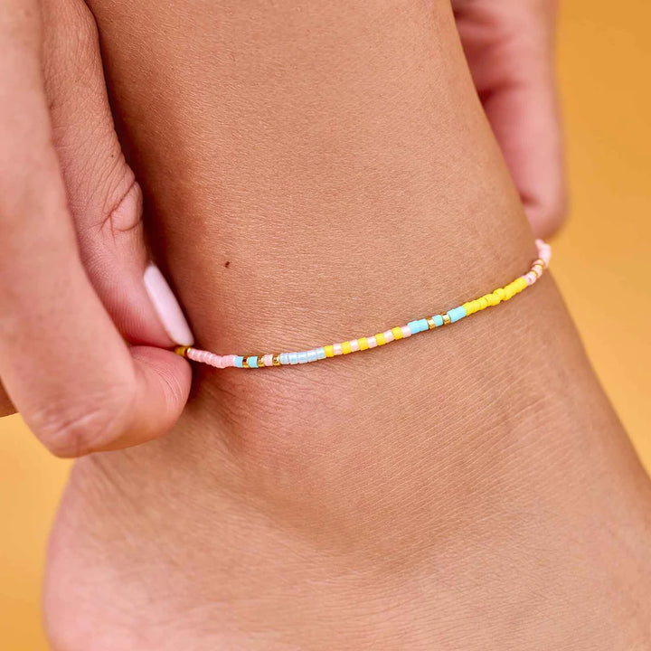 Pura Vida MIXED SEED BEAD GOLD STRETCH ANKLET - SUNSET BEACH - Sun Diego Boardshop