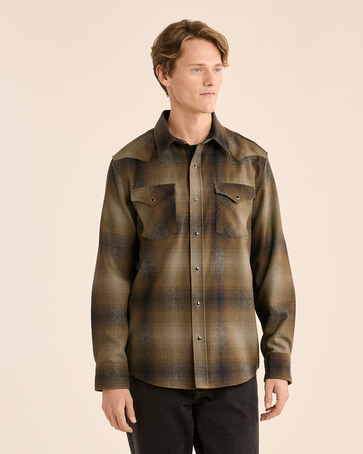 Pendleton MEN'S PLAID SNAP-FRONT WESTERN CANYON SHIRT - OLIVE/BROWN OMBRE - Sun Diego Boardshop