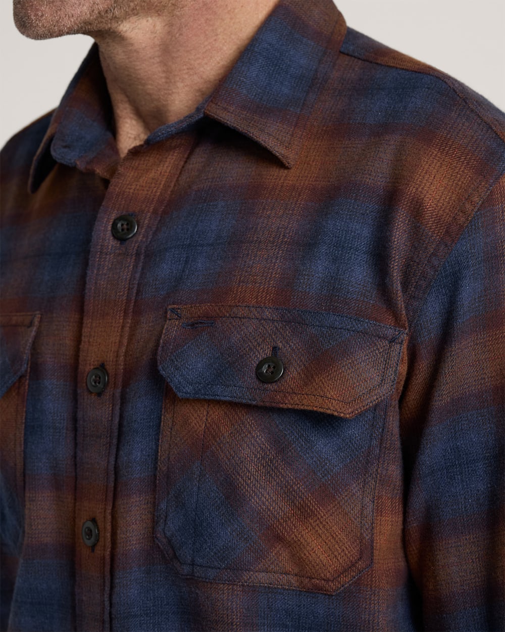 Pendleton Burnside Cotton Flannel Shirt - Navy/Brick Plaid