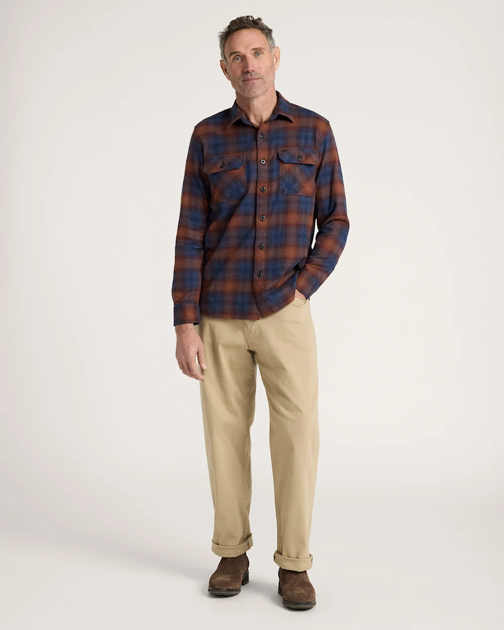Pendleton Burnside Cotton Flannel Shirt - Navy/Brick Plaid