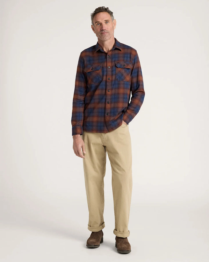 Pendleton Burnside Cotton Flannel Shirt - Navy/Brick Plaid