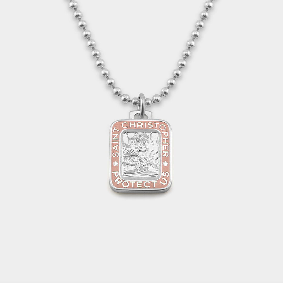 GETBACK SUPPLY Rectangle St. Christopher Necklace - SILVER-PINK - Sun Diego Boardshop