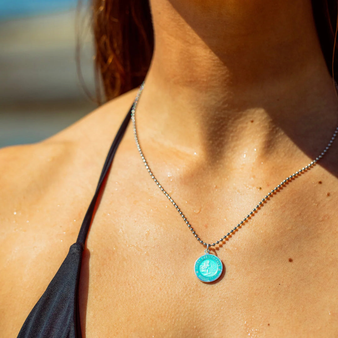 Getback Supply Medium St. Christopher Necklace - Aqua/Aqua