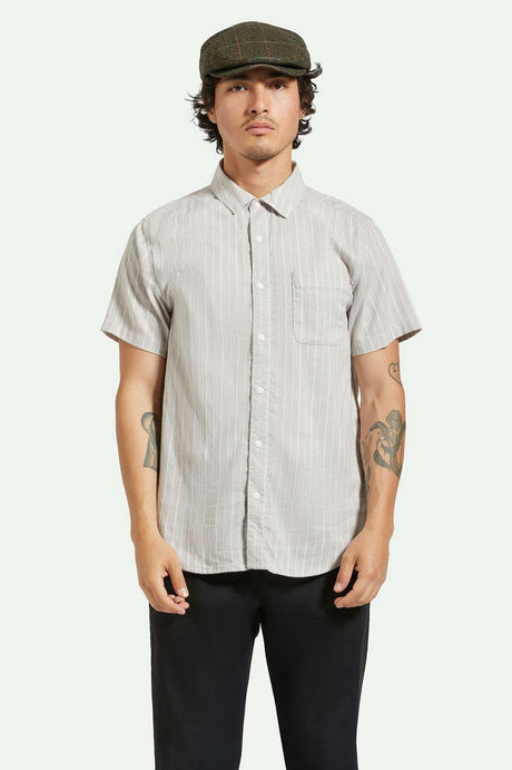 Brixton Charter Stripe S/S Woven Shirt - OFF WHITE/CINDER GREY - Sun Diego Boardshop