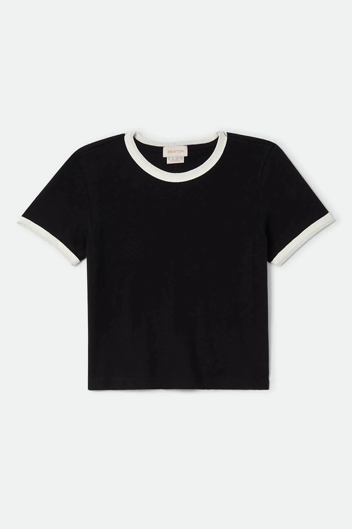 Brixton Women's Carefree Organic Garment Dye Ringer T-Shirt - Black/Off White - Sun Diego Boardshop