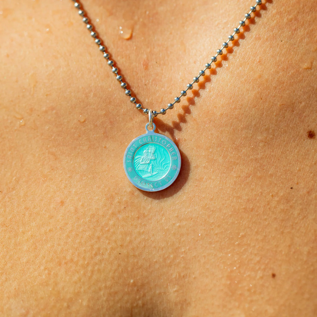 Getback Supply Medium St. Christopher Necklace - Aqua/Aqua