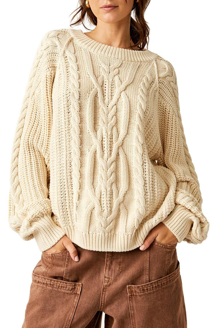 Free People Frankie Cable Knit Sweater - Buttercream