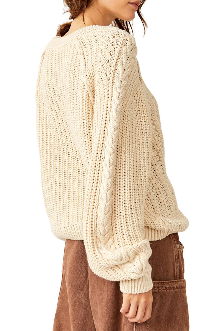Free People Frankie Cable Knit Sweater - Buttercream - Sun Diego Boardshop