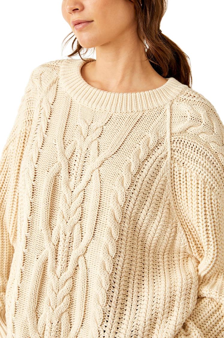Free People Frankie Cable Knit Sweater - Buttercream