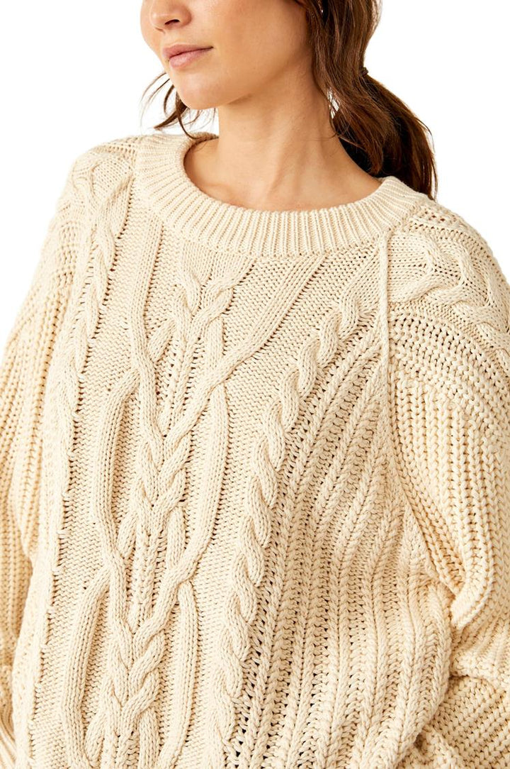 Free People Frankie Cable Knit Sweater - Buttercream