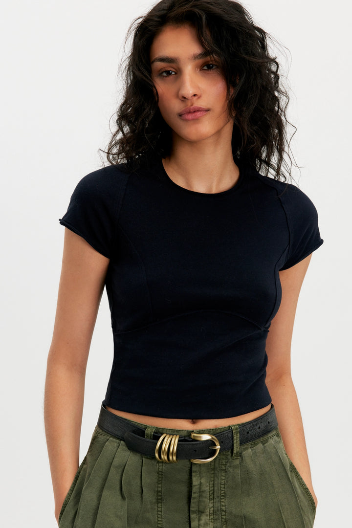 Free People Women's Protagonist Cropped Cap Sleeve Tee - Black - Sun Diego Boardshop