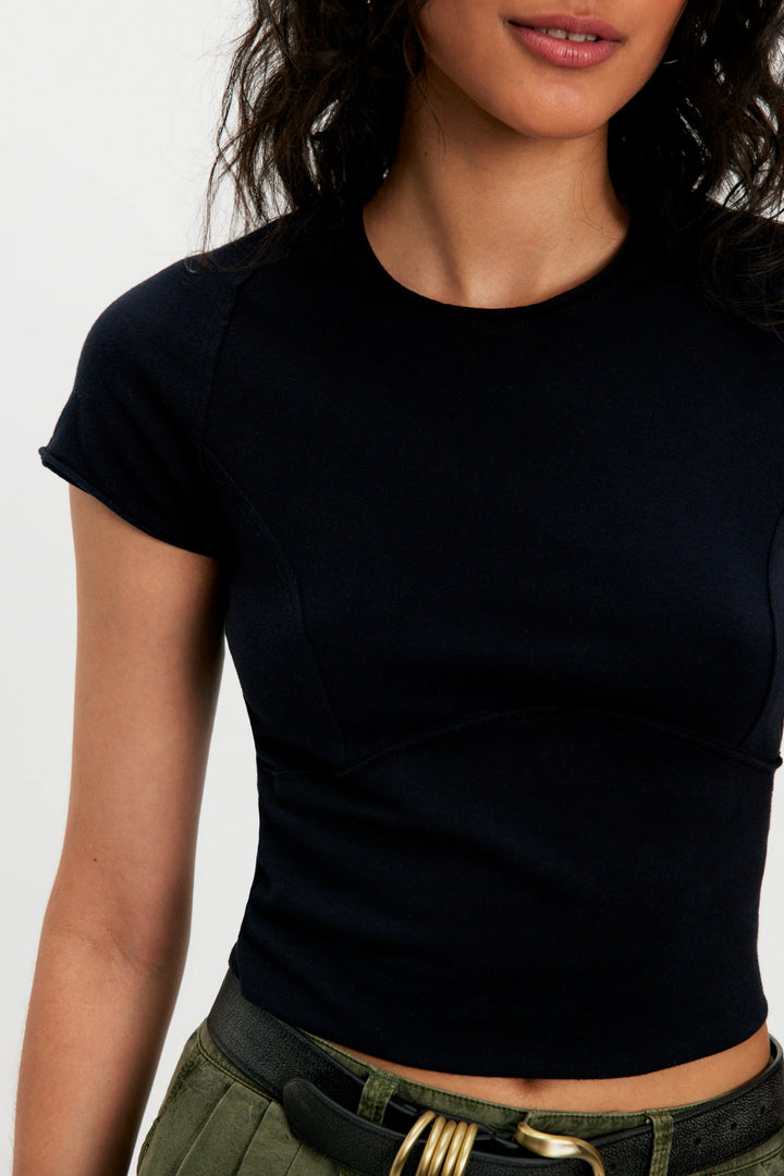 Free People Women's Protagonist Cropped Cap Sleeve Tee - Black - Sun Diego Boardshop