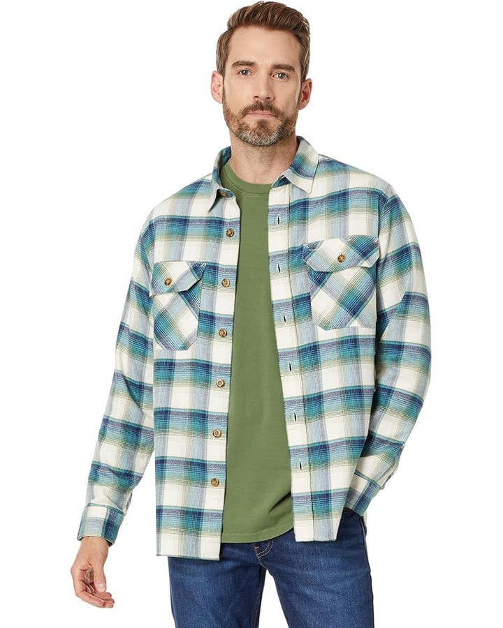 Pendleton MEN'S PLAID BURNSIDE DOUBLEBRUSHED FLANNEL SHIRT - CREAM/GREEN/BLUE PLAID - Sun Diego Boardshop