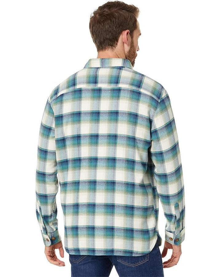 Pendleton MEN'S PLAID BURNSIDE DOUBLEBRUSHED FLANNEL SHIRT - CREAM/GREEN/BLUE PLAID - Sun Diego Boardshop