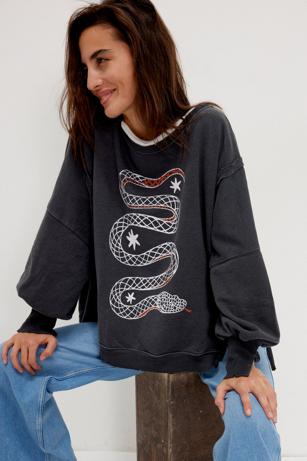 Free People Women's Graphic Camden Pullover - Snake Combo - Sun Diego Boardshop