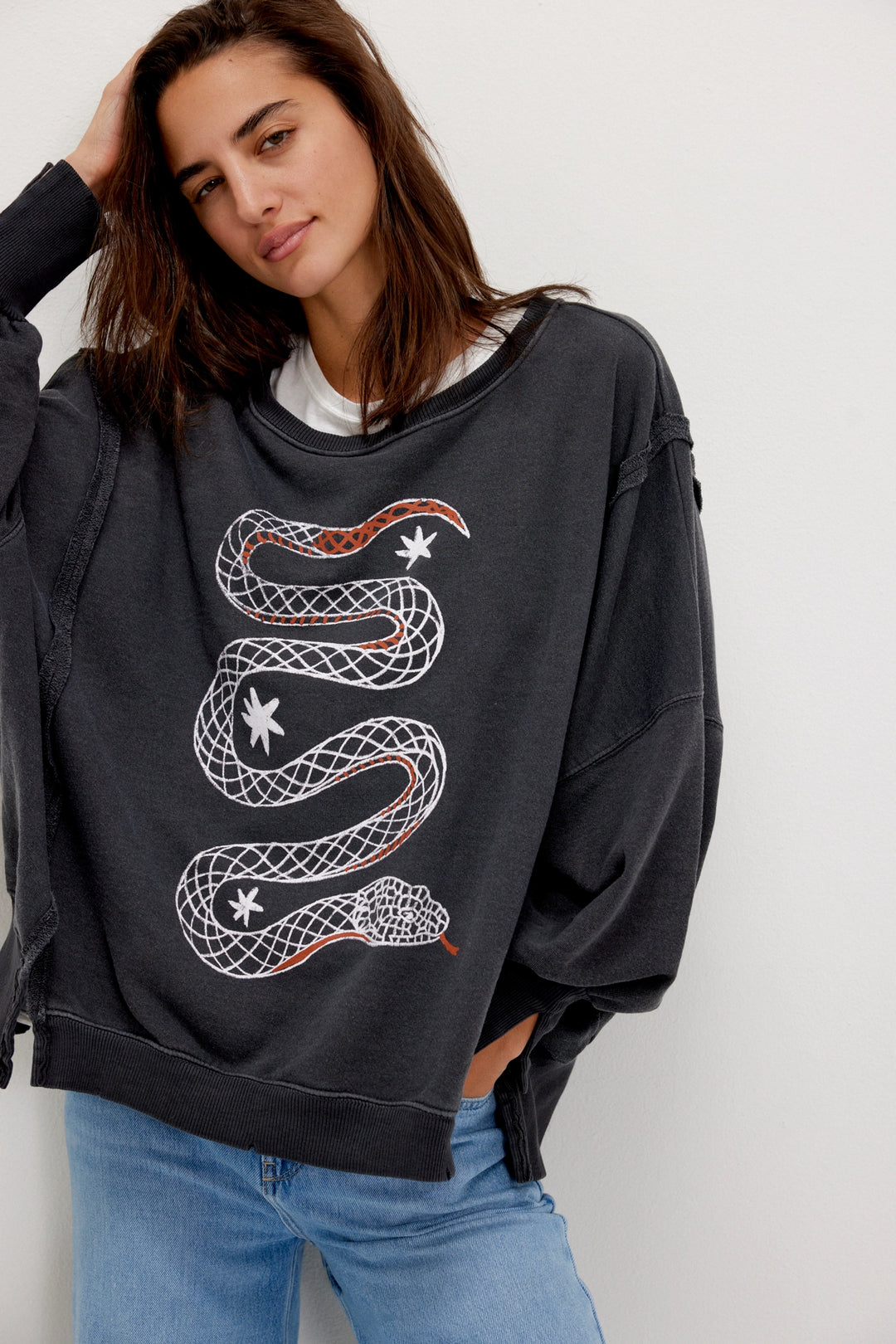 Free People Women's Graphic Camden Pullover - Snake Combo - Sun Diego Boardshop