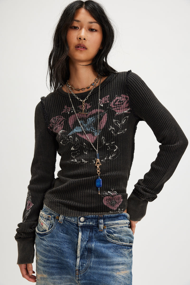 Free People Women's We The Free Lucky Locket Tee - Washed Black Combo - Sun Diego Boardshop