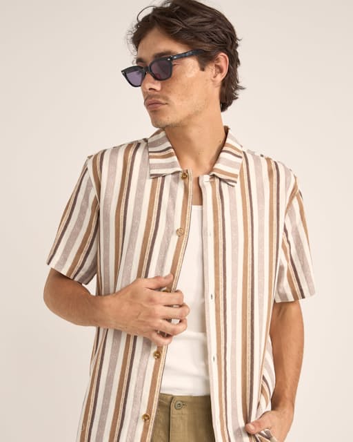 Rhythm Paisley Stripe Short Sleeve Shirt - Cedar