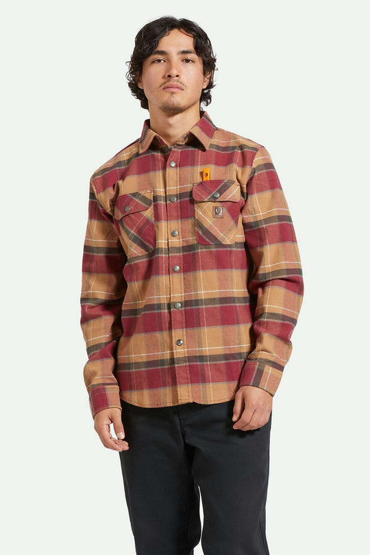 Brixton Builders Bowery Stretch Water Resistant L/S Flannel - WOODSMOKE/CORDOVAN RED/WASHED BLACK - Sun Diego Boardshop