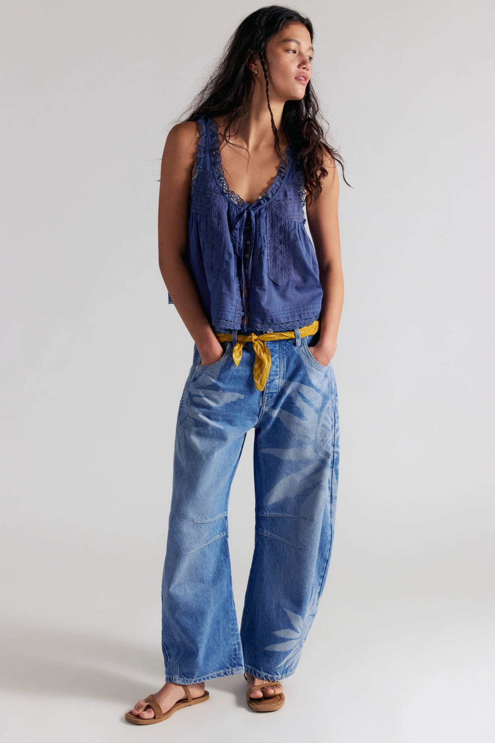 Free People Women's Good Luck Printed Barrel Jeans - Sun Fade - Sun Diego Boardshop