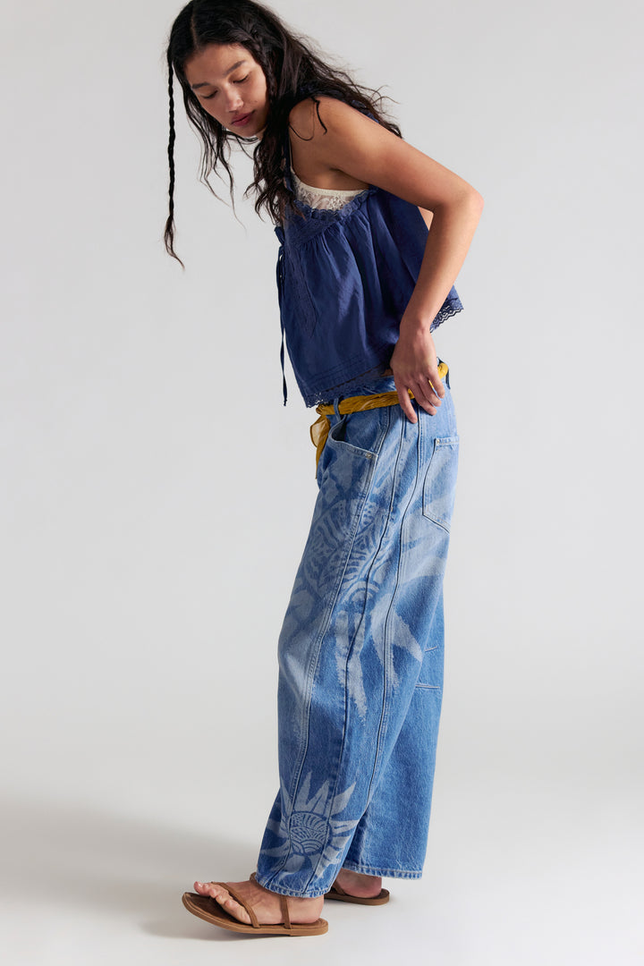 Free People Women's Good Luck Printed Barrel Jeans - Sun Fade - Sun Diego Boardshop