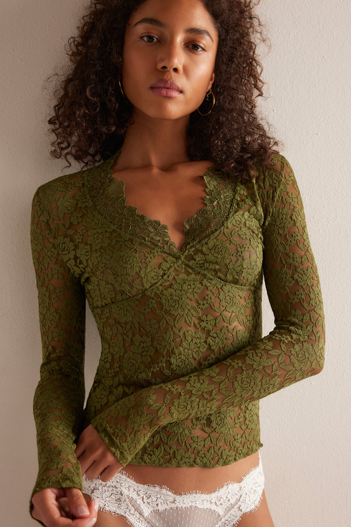 Free People Women's All Day Lace Long Sleeve - Terrarium - Sun Diego Boardshop