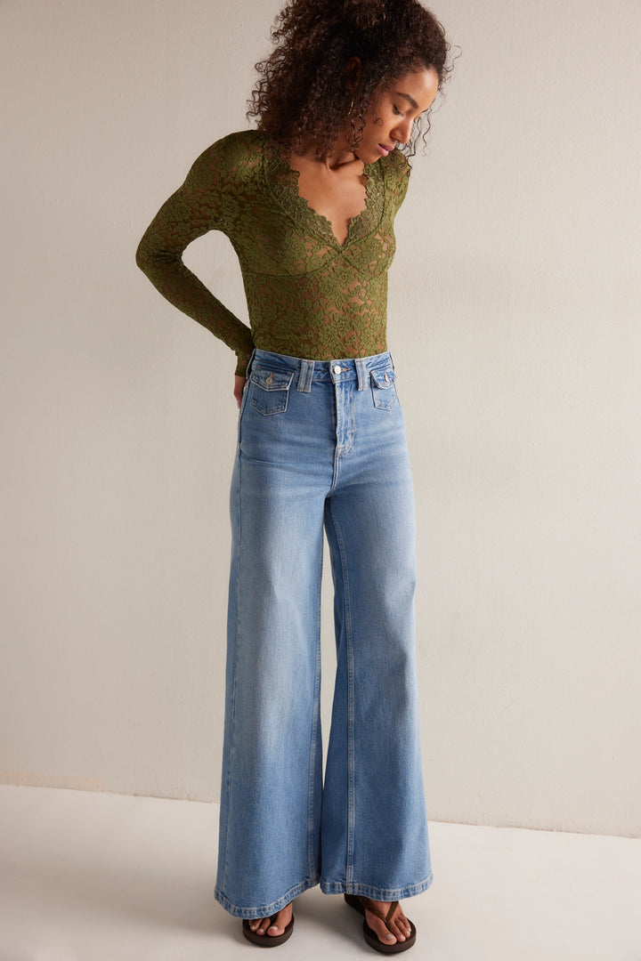 Free People Women's All Day Lace Long Sleeve - Terrarium - Sun Diego Boardshop