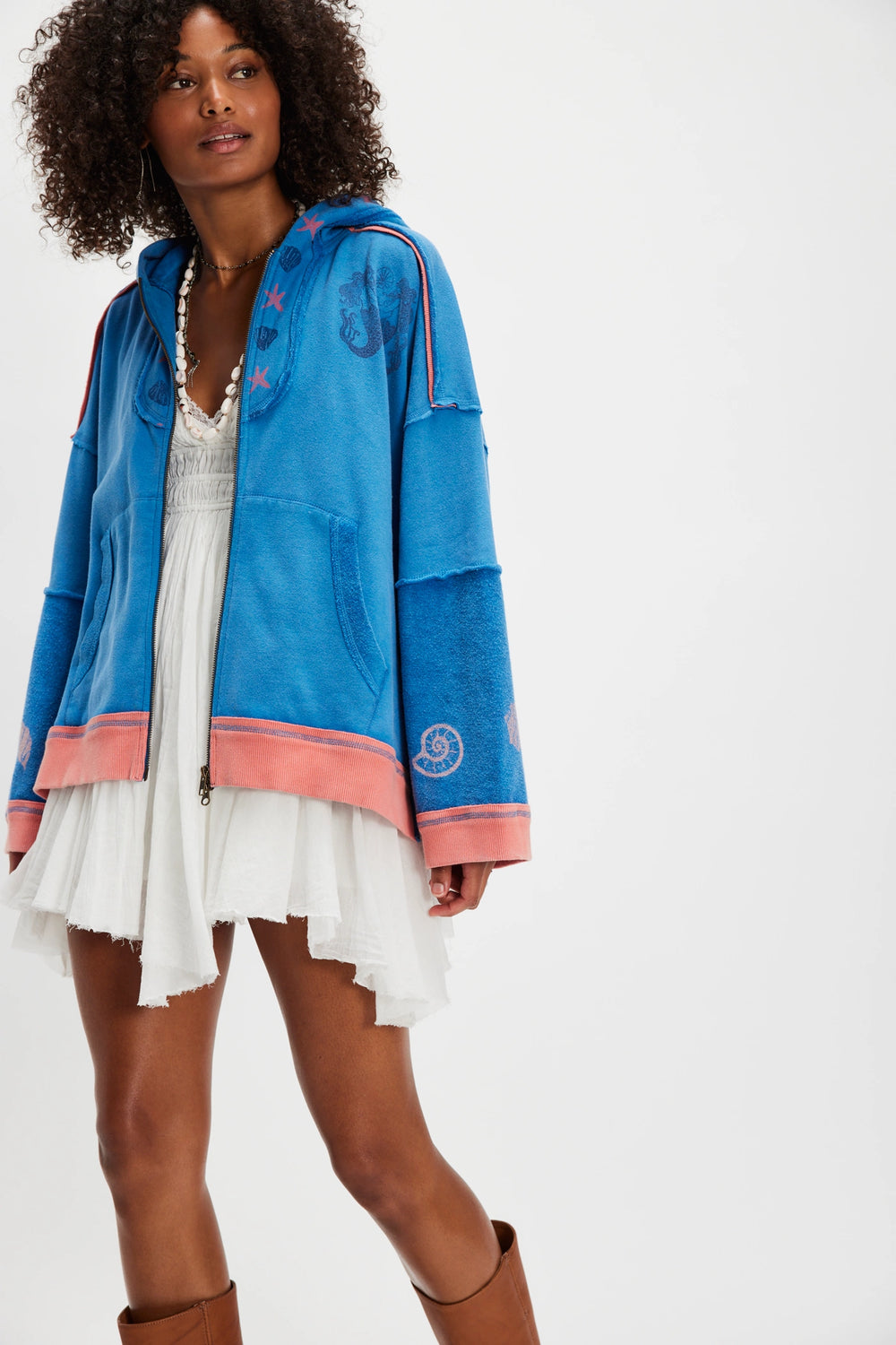 Free People Women's Seashell Cardi - Blue Combo - Sun Diego Boardshop