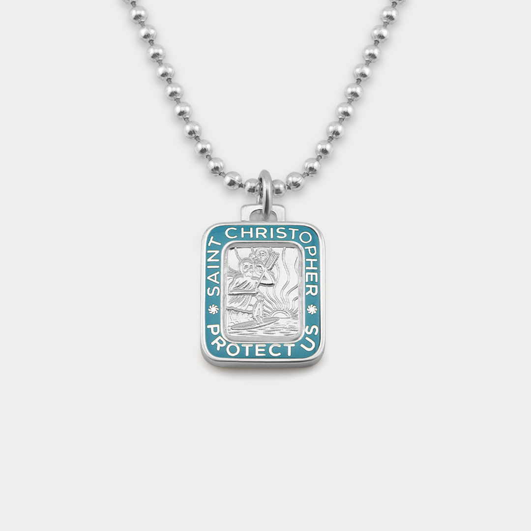 GETBACK SUPPLY Rectangle St. Christopher Necklace - SILVER-BABY BLUE - Sun Diego Boardshop