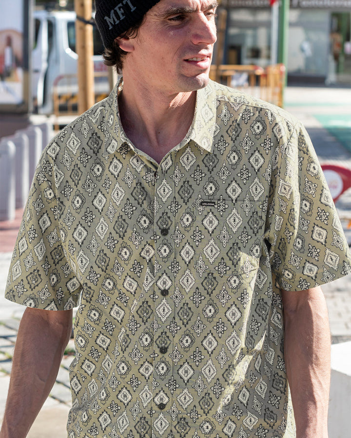 Volcom Scaler Stone Woven Short Sleeve Shirt - THYME GREEN - Sun Diego Boardshop