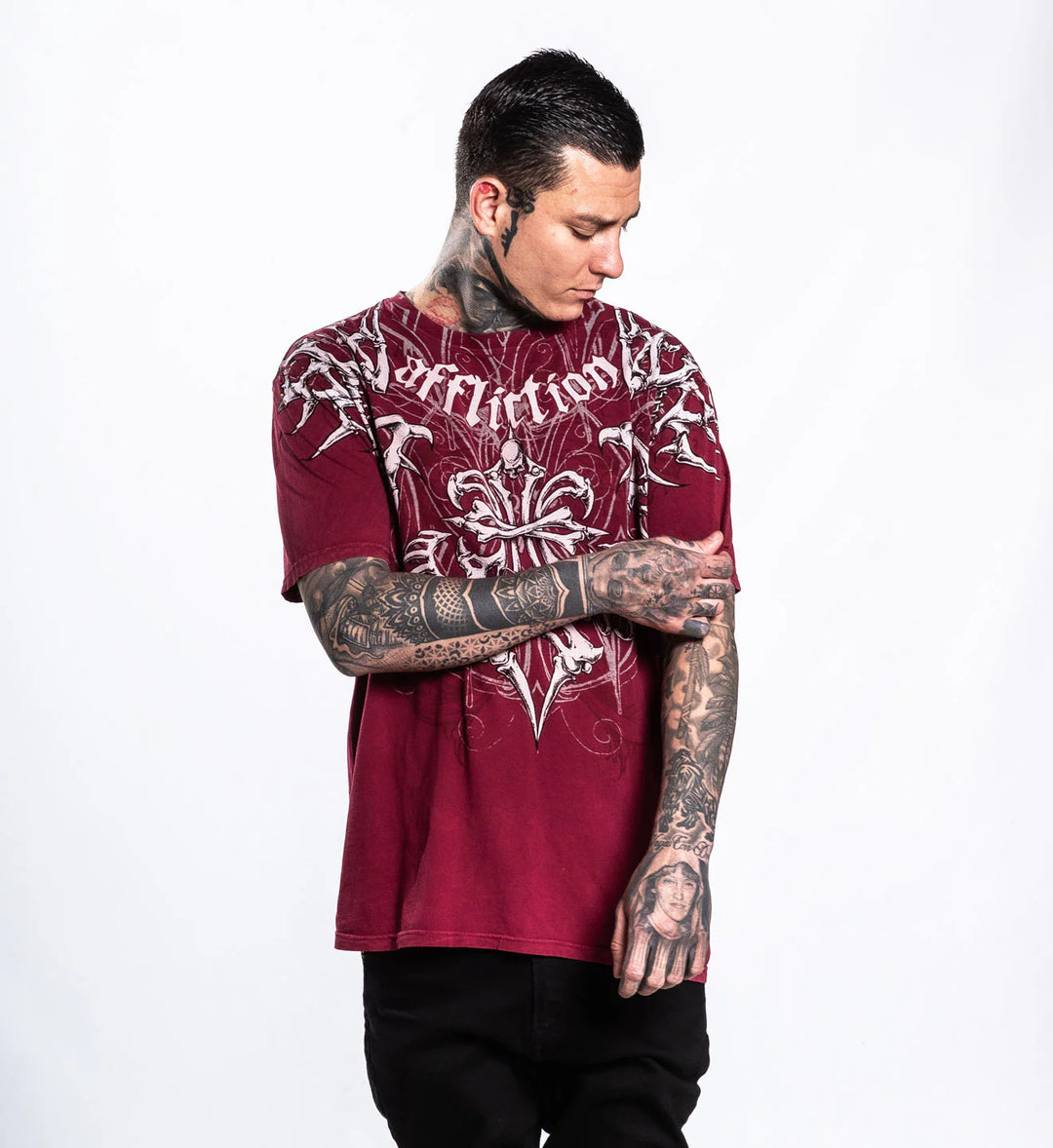 Affliction Men's Skeleton Tee - Black Lava Wash