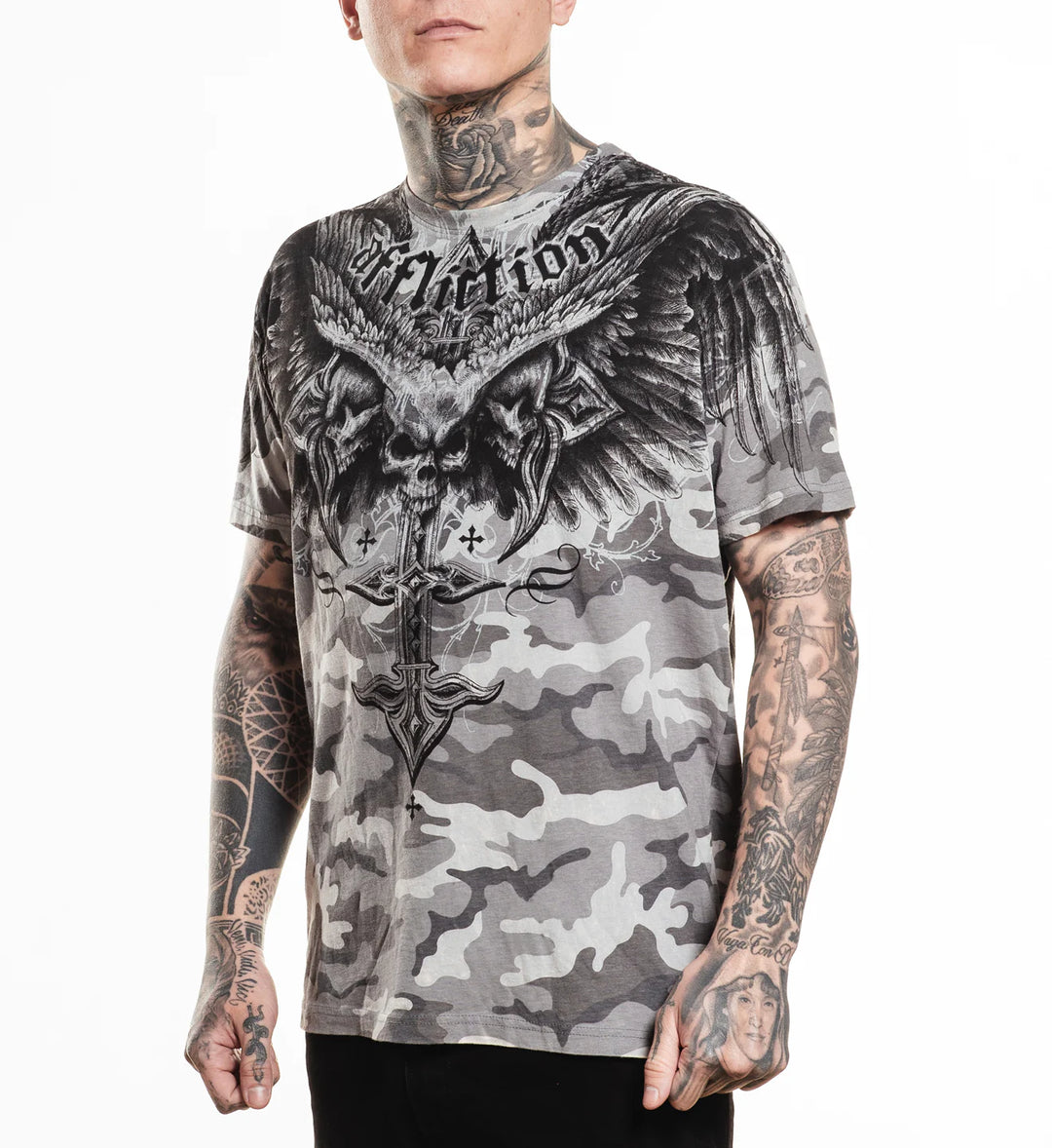 Affliction Men's Death Eyes Tee - Grey Camo W/Lava Wash