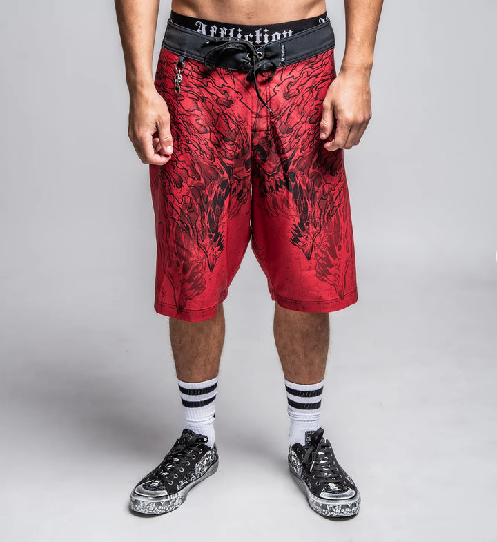 Affliction Men's Burn Boardshorts - Red