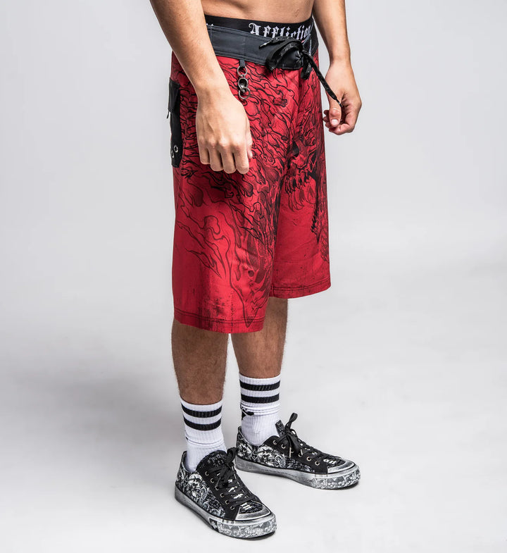 Affliction Men's Burn Boardshorts - Red