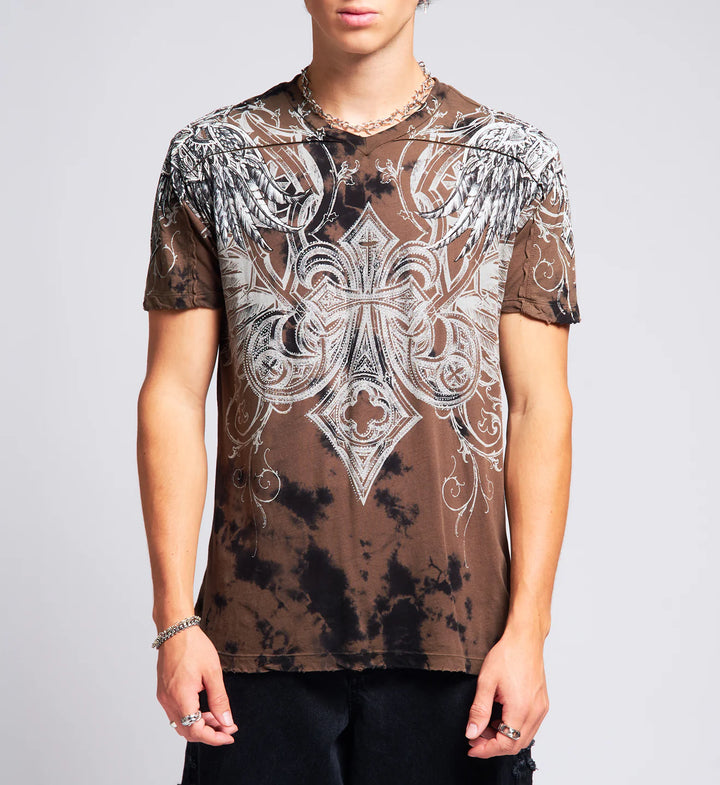 Affliction Men's St Peter Tee - Dk.Tobacco/Black Crystal Wash