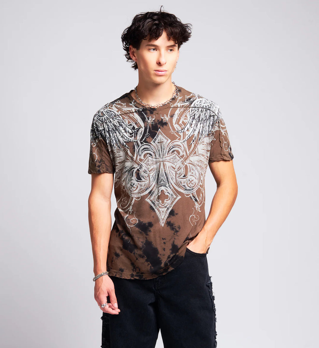Affliction Men's St Peter Tee - Dk.Tobacco/Black Crystal Wash
