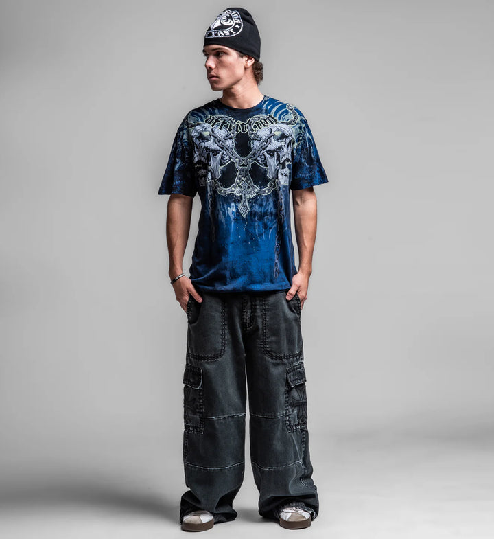 Affliction Men's Decimation Tee - Navy/Dk.Navy Crystal Wash