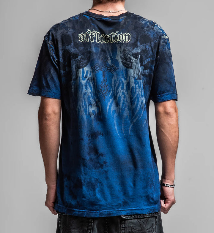 Affliction Men's Decimation Tee - Navy/Dk.Navy Crystal Wash