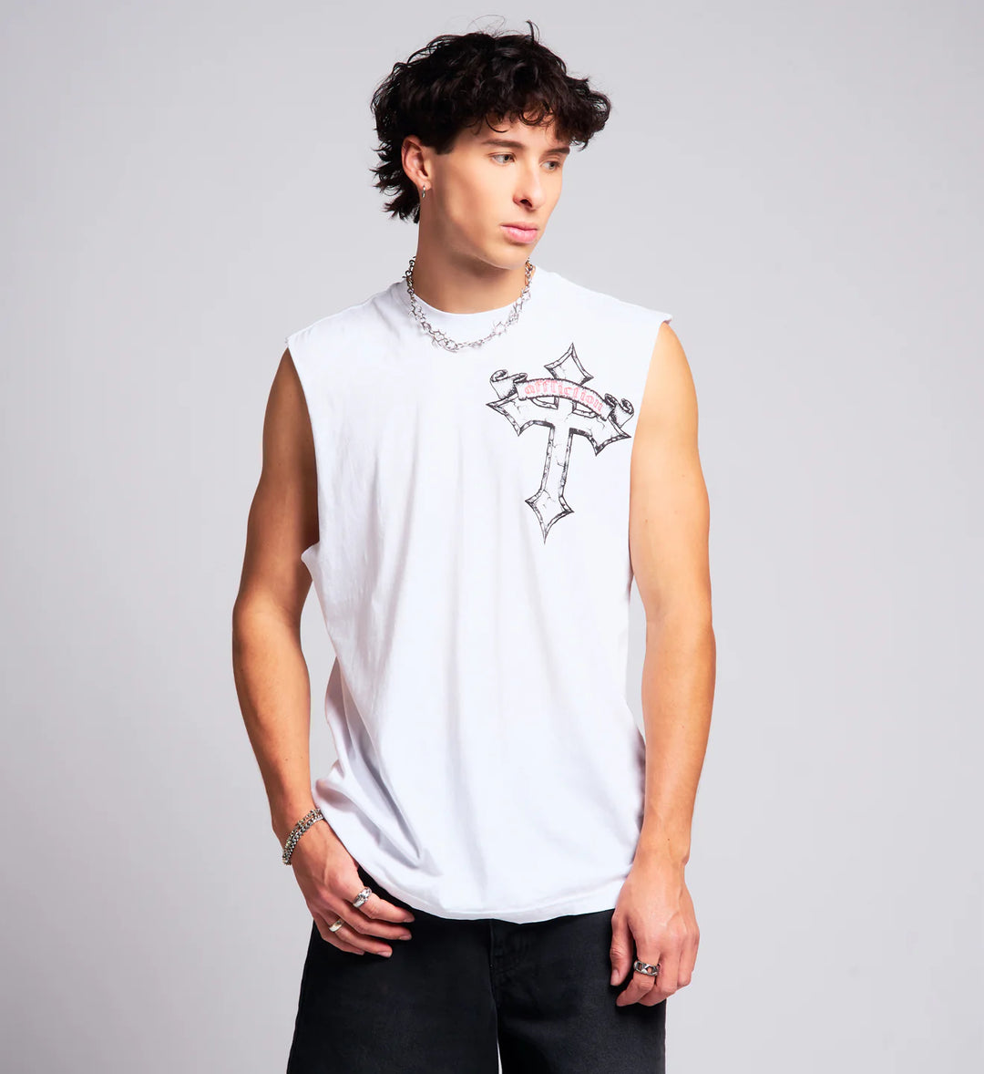 Affliction Men's Live Fast Muscle Tank - White