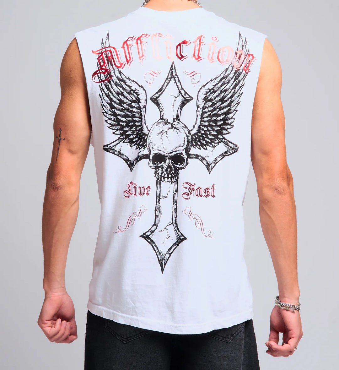 Affliction Men's Live Fast Muscle Tank - White