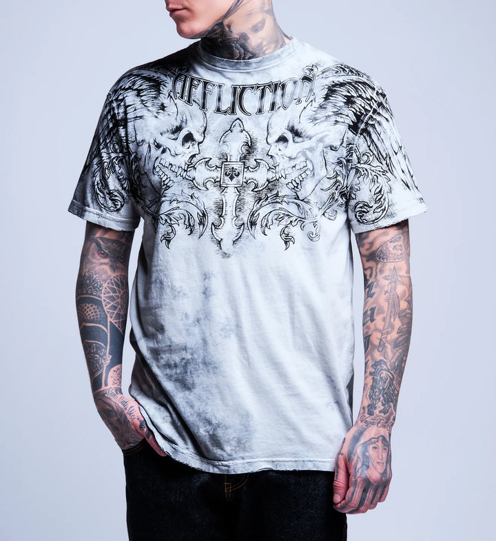 Affliction Men's Winged Up Tee - Light Grey Crystal Wash