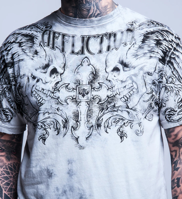 Affliction Men's Winged Up Tee - Light Grey Crystal Wash