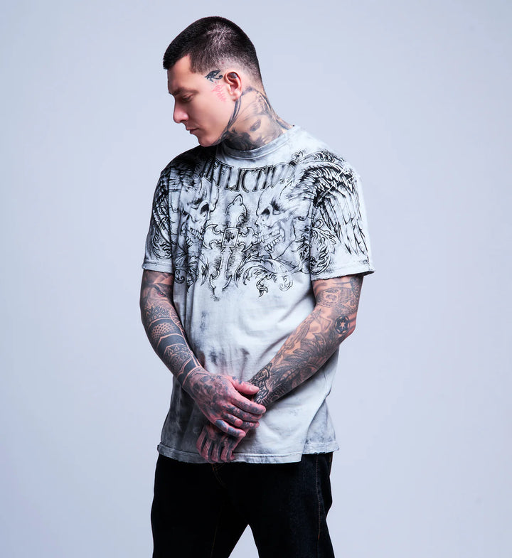 Affliction Men's Winged Up Tee - Light Grey Crystal Wash
