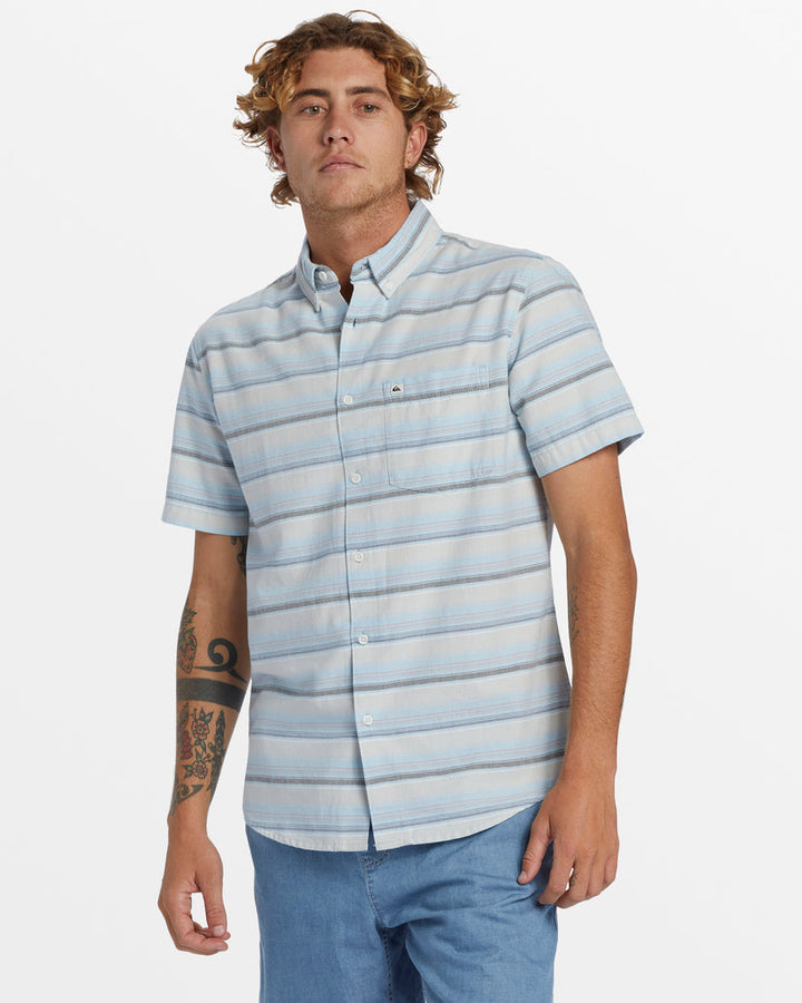 Quiksilver Oxford Stripe Classic Short Sleeve Shirt - GREY VIOLET - Sun Diego Boardshop