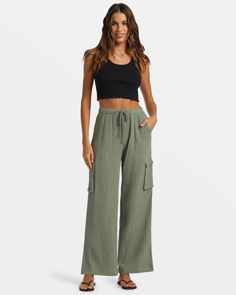 Roxy Precious Cargo Gauze High Waisted Pants - AGAVE GREEN - Sun Diego Boardshop