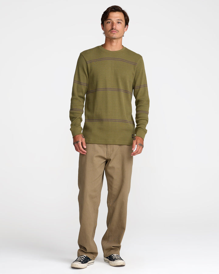 RVCA Dayshift Long Sleeve Stripe Thermal - Olive - Sun Diego Boardshop