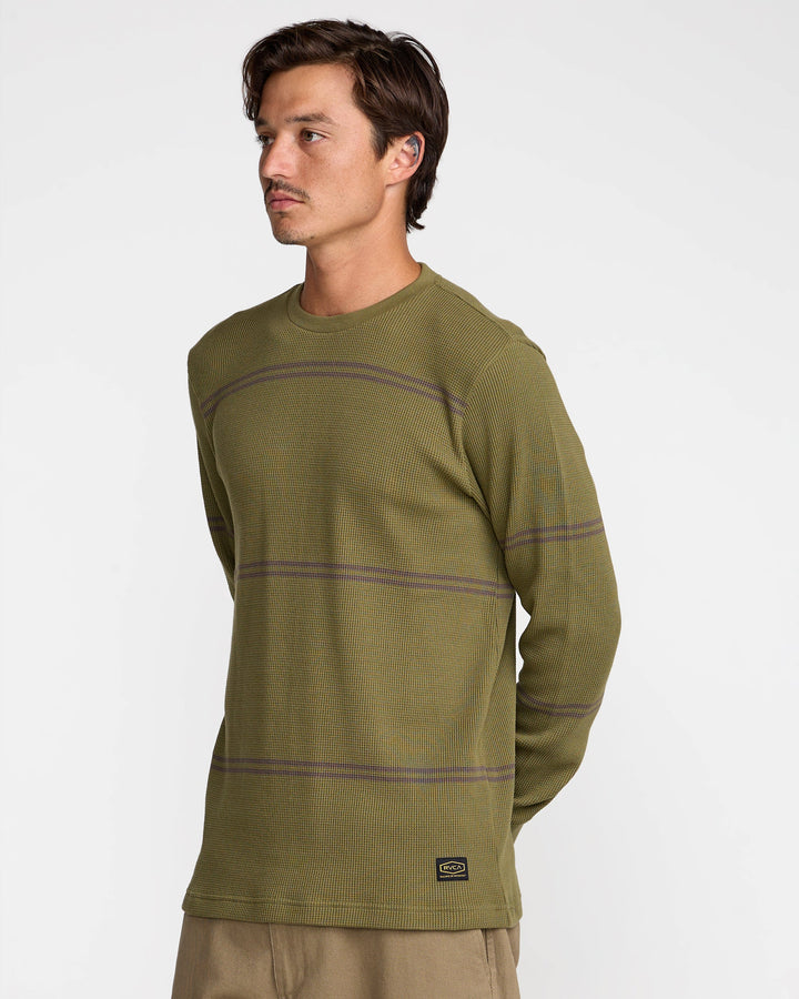 RVCA Dayshift Long Sleeve Stripe Thermal - Olive - Sun Diego Boardshop