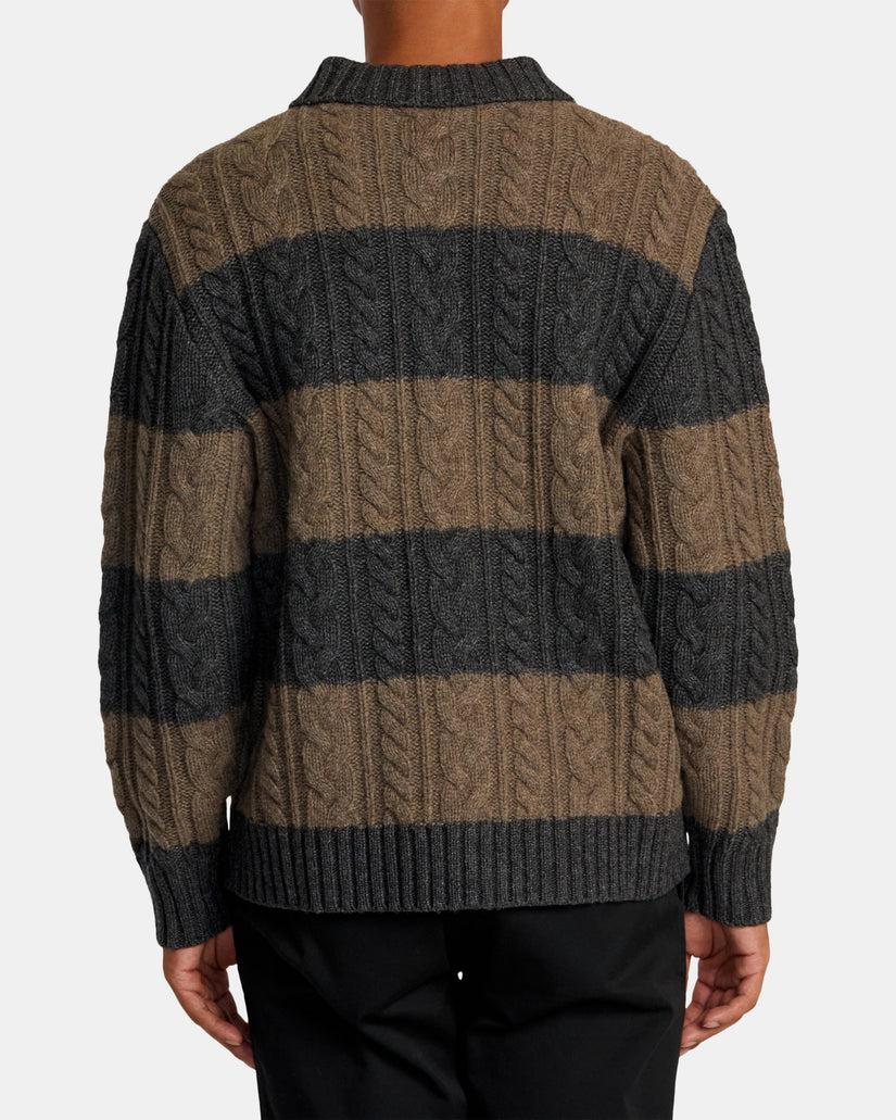 RVCA Chefs Kiss Cardigan - CAMEL CHARCOAL HEATHER STRIPE - Sun Diego Boardshop