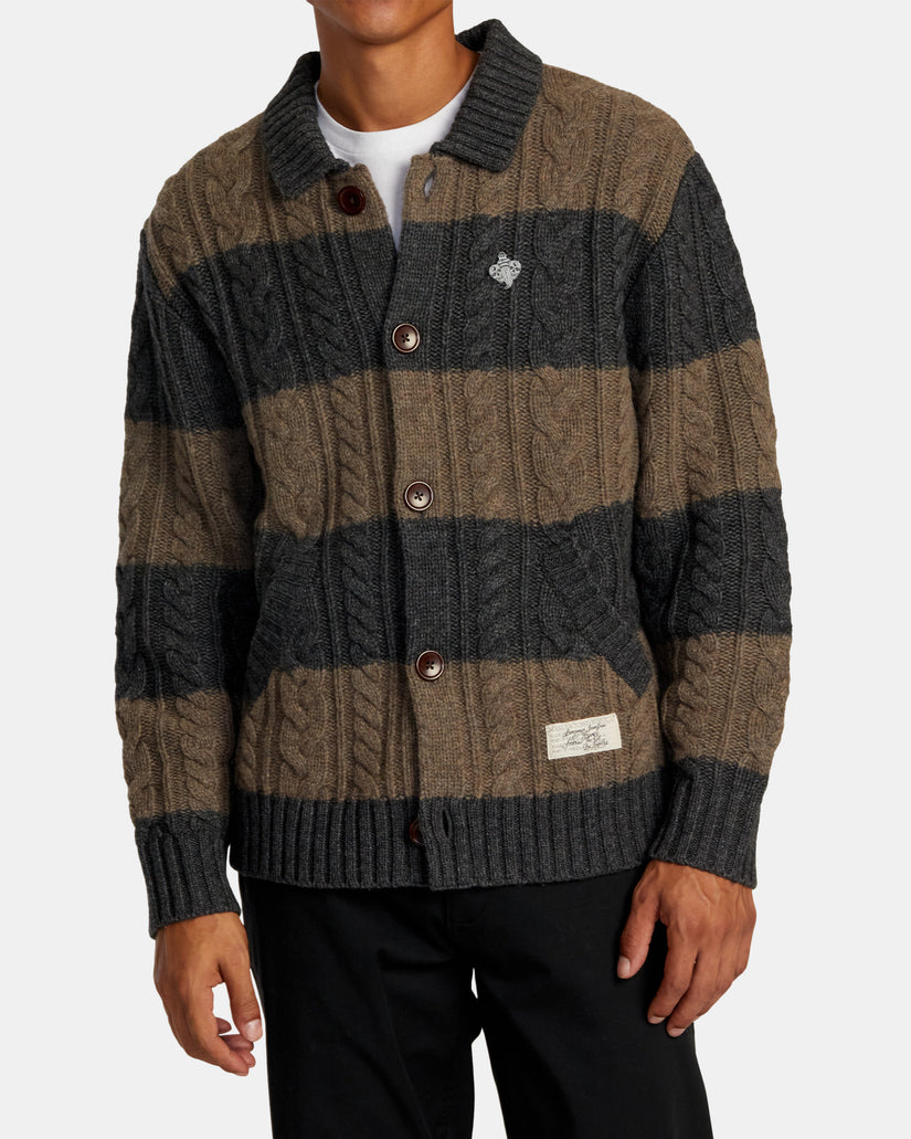 RVCA Chefs Kiss Cardigan - CAMEL CHARCOAL HEATHER STRIPE - Sun Diego Boardshop